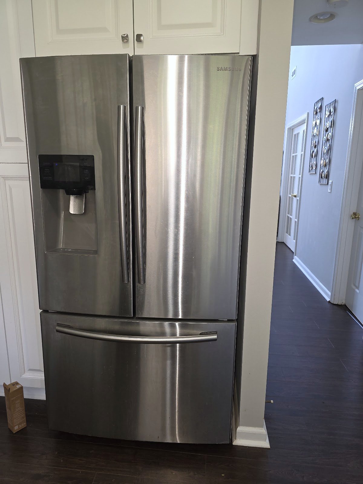 Stainless steel French-door refrigerator in a kitchen